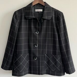 Kasper Women’s Black Window Pane Plaid 2pc Pant Suit Size 18